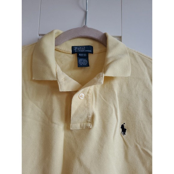 Polo Ralph Lauren Shirt Tee Yellow Navy Embroidered Pony Boys Medium 10 -12 - Picture 3 of 4